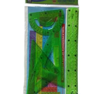 Juego Geométrico Escolar con Tabla Periódica – Regla Flexible, Escuadras, Transportador – Kit Educativo Completo