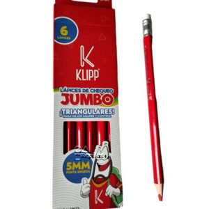 Lápiz Rojo Jumbo Klipp 6 Unidades Triangular Mina Gruesa 5mm