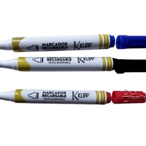 Marcador Recargable Borrable Klipp Punta Biselada - Paq X3 unidades, Azul, negro y rojo