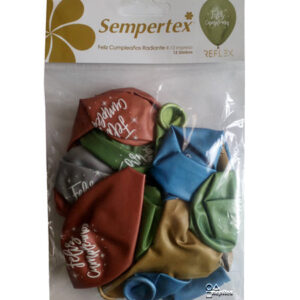 Globos Reflex Feliz Cumpleaños x12 Sempertex